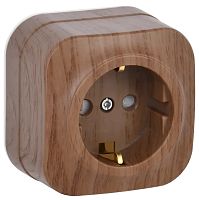 Розетка с заземлением накладная IEK Glory РСш20-3-ХД 1-м. шторки дуб картинка